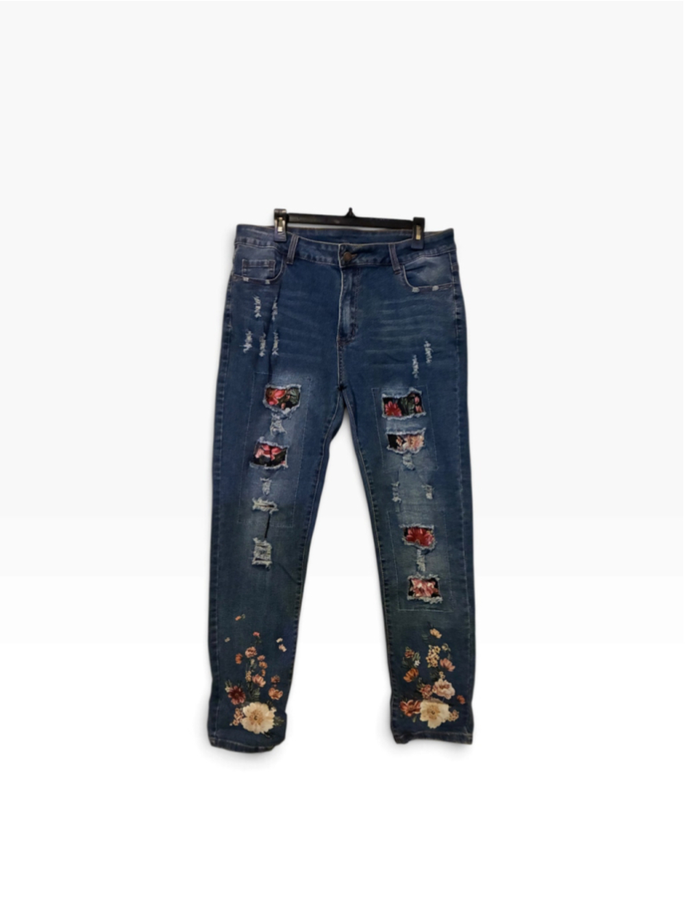Women's Unbranded Floral Patchwork Distressed Jeans Blue Size 16